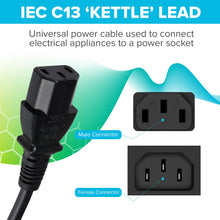 Load image into Gallery viewer, Power Lead IEC C13 Female Plug to UK 3 Pin Mains Plug - 3m, 13 Amp Fuse