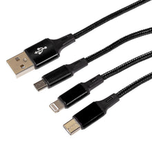 Load image into Gallery viewer, USB-A to 3-in-1 Multi-Charging USB-C / Lightning / Micro USB Braided Cable - 1.2m