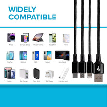 Load image into Gallery viewer, USB-A to 3-in-1 Multi-Charging USB-C / Lightning / Micro USB Braided Cable - 1.2m