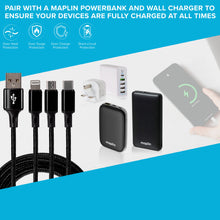 Load image into Gallery viewer, USB-A to 3-in-1 Multi-Charging USB-C / Lightning / Micro USB Braided Cable - 1.2m