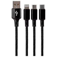Load image into Gallery viewer, USB-A to 3-in-1 Multi-Charging USB-C / Lightning / Micro USB Braided Cable - 1.2m
