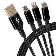 Load image into Gallery viewer, USB-A to 3-in-1 Multi-Charging USB-C / Lightning / Micro USB Braided Cable - 1.2m