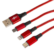 Load image into Gallery viewer, USB-A to 3-in-1 Multi-Charging USB-C / Lightning / Micro USB Braided Cable - 1.2m