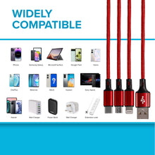 Load image into Gallery viewer, USB-A to 3-in-1 Multi-Charging USB-C / Lightning / Micro USB Braided Cable - 1.2m