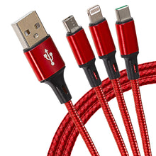 Load image into Gallery viewer, USB-A to 3-in-1 Multi-Charging USB-C / Lightning / Micro USB Braided Cable - 1.2m