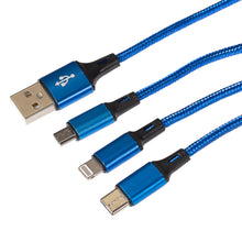 Load image into Gallery viewer, USB-A to 3-in-1 Multi-Charging USB-C / Lightning / Micro USB Braided Cable - 1.2m