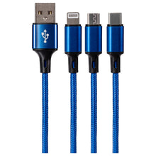 Load image into Gallery viewer, USB-A to 3-in-1 Multi-Charging USB-C / Lightning / Micro USB Braided Cable - 1.2m