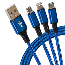 Load image into Gallery viewer, USB-A to 3-in-1 Multi-Charging USB-C / Lightning / Micro USB Braided Cable - 1.2m