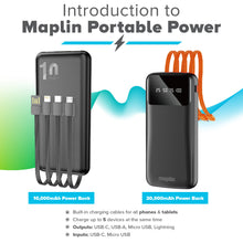 Load image into Gallery viewer, 20000mAh Portable Power Bank with Integrated USB-C, Micro USB &amp; Lightning Cables